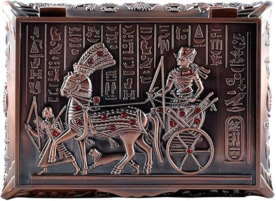 Vintage Ancient Egyptian Red Copper Rhinestones Jewelry Box Pharaohs Trinket Box/Gift Box Black Velvet Lining (Copper with Red Rhinestones)