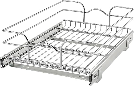 Rev-A-Shelf Pullout Drawer Organizer for Kitchen Cabinets, 15" x 22" | Steel Wire Slide Out Storage Basket, Min Opening Width of 14.5", 5WB1-1522CR-1