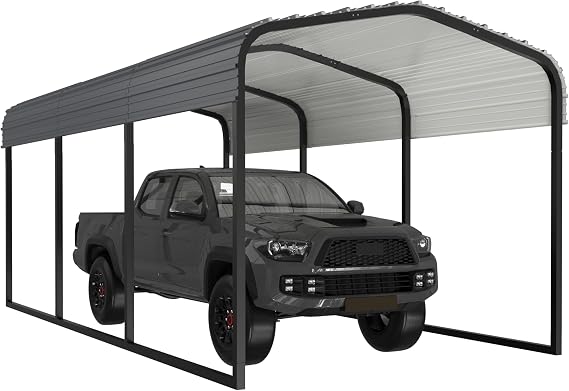 Yardenaler 10x15 FT Heavy Duty Metal Carport, Car Port Canopy with Steel Roof, Carport Canopy Outdoor Car Shelter Permanent Garage for Pickup, Car, Truck, Boat, Gray
