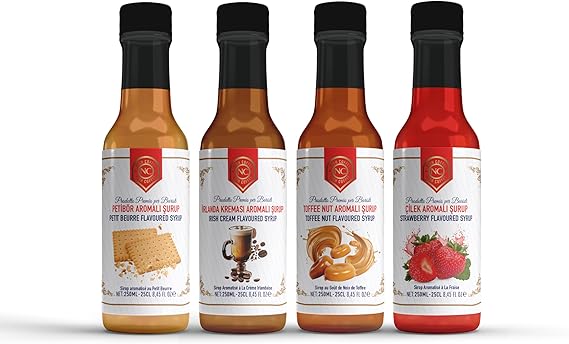 Nish Petibör, Irish Cream, Toffee Nut, Çilek Aromalı Şurup 4'lü Set (4x250 ML) - Cam Şişe