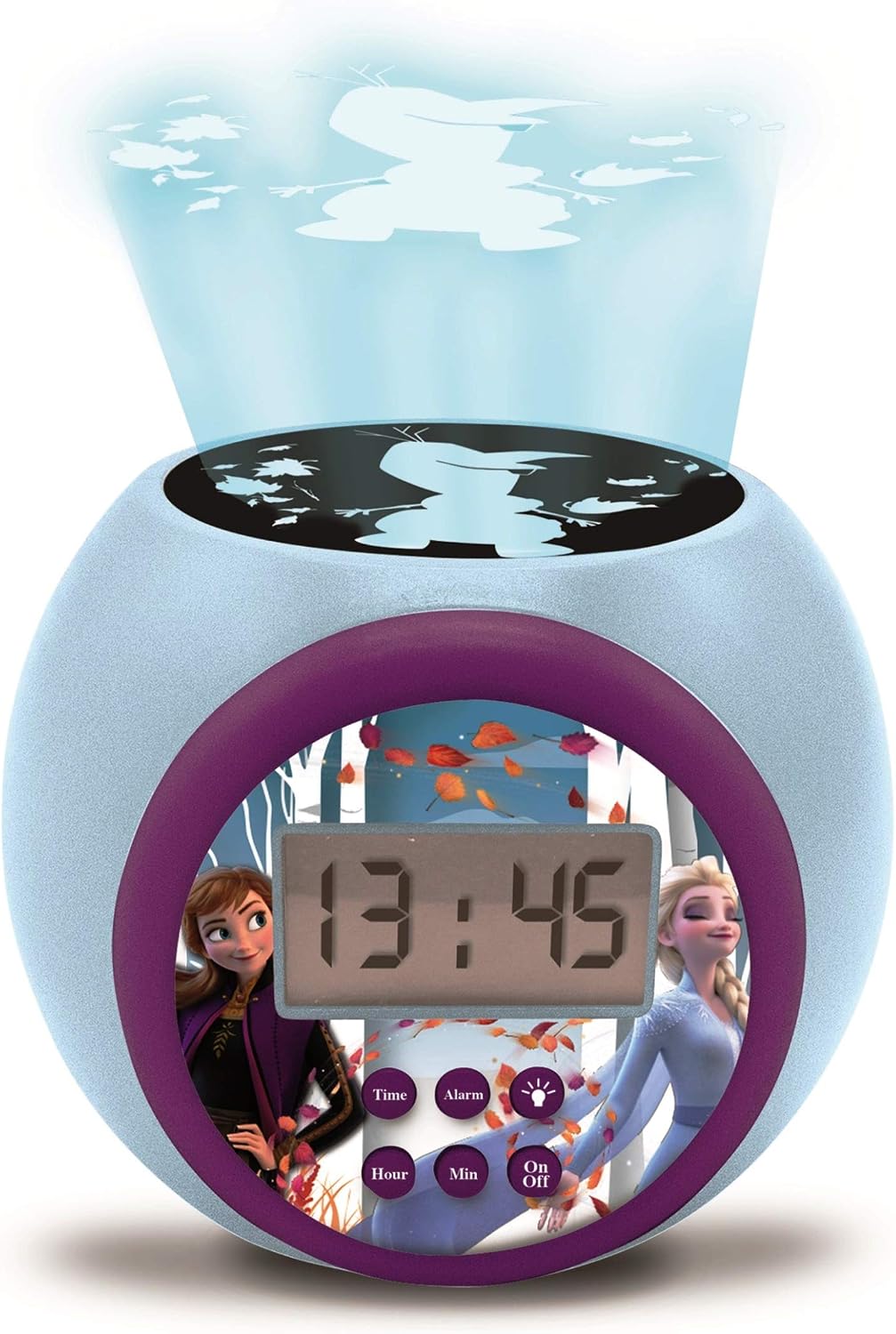 LEXIBOOK, Projector Clock Disney Frozen 2 Anna Elsa with Snooze Alarm Function, Night Light with Timer, LCD Screen, Battery Operated, BluePurple, RL977FZ