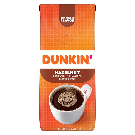 Dunkin' Donuts Ground Coffee, Hazelnut, 12 Oz Per Bag