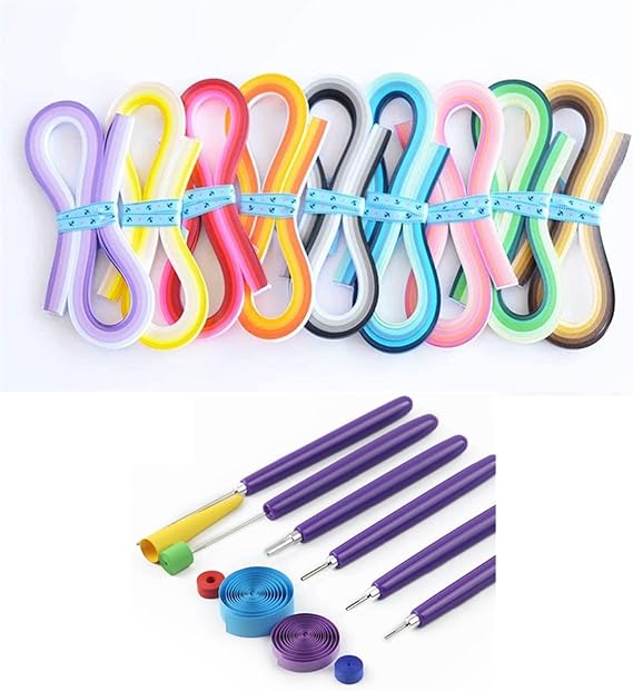 YURROAD Multi-Color Quilling Strips Kit 900 Strips 36 Colors 0.2" x15.3", Paper Quilling (5mm x 39cm) and 6pcs Multifunction Quilling Slotted Pen Quilling Needle Pen Quilling Filigrana Paper Tools