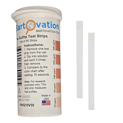 Bartovation Free Sulfite Test Strips, 10-500 ppm, 50-Pack