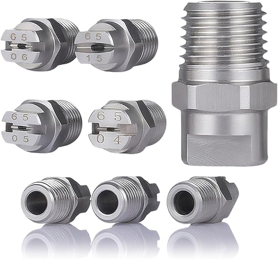 Set of 5 flat fan-shaped high-pressure washer nozzles, 1/4-inch male thread stainless steel fan nozzles, 65-degree angle, high-pressure washer accessories 1/4 Pore size: 1.1mm