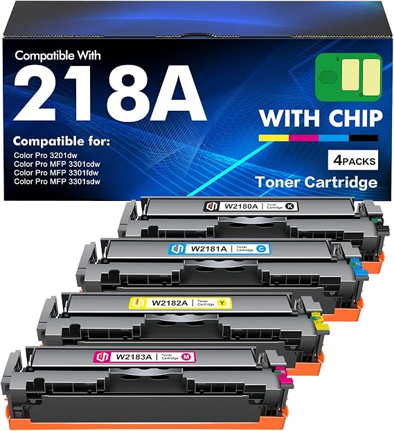 218A Toner Cartridges 4 Pack 218 3201dw 3301fdw High Yield W2180A with Chip