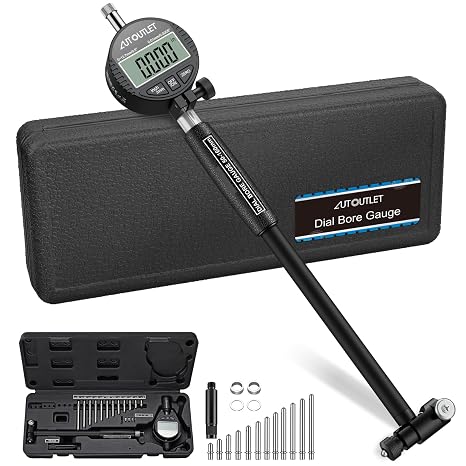 AUTOUTLET Digital Dial Bore Gauge Set 50160mm (26 in), 0.01mm(0.0005) Accuracy Precision Bore Gauge with Dial Gauge, 12 Anvils, Deep Hole Measurement Tool