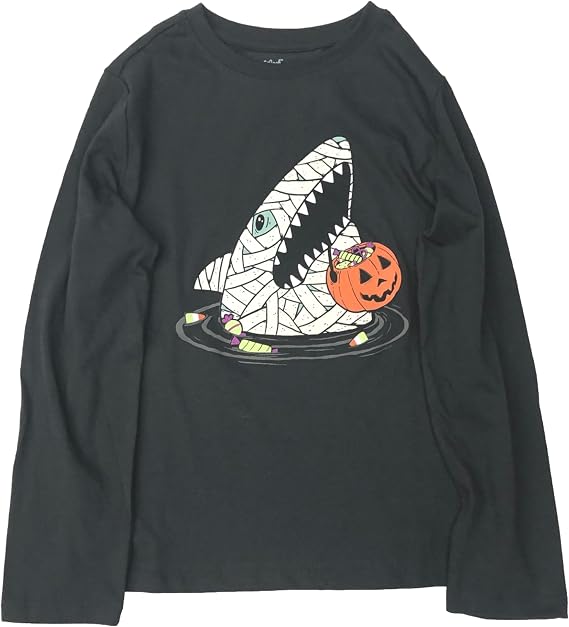 Boys Long Sleeved Gray Candy Shark Halloween T-Shirt Tee Shirt