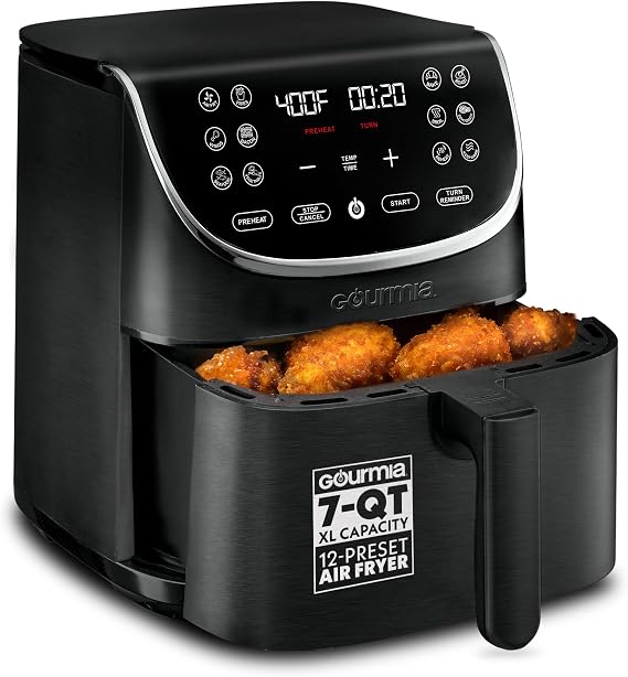 Gourmia Air Fryer - 7 Qt Basket Capacity, 12 Cooking Presets, Black