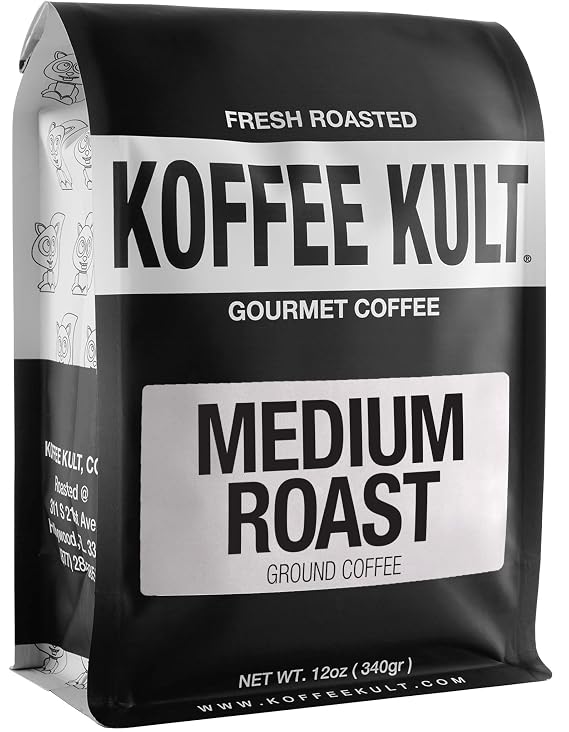 Koffee Kult Medium Roast Smooth and Flavorful Ground Coffee - Perfect for a Relaxing Cup Anytime (Medium Roast, 12oz)