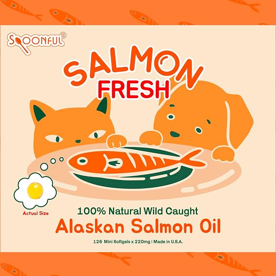 Spoonful Salmon Fresh - 100% Natural Wild-Caught Alaskan Salmon Oil 220 mg Mini Softgel, 126 Mini Softgels | DHA, EPA & Natural Astaxanthin, Non-GMO, Sustainable, Made in USA