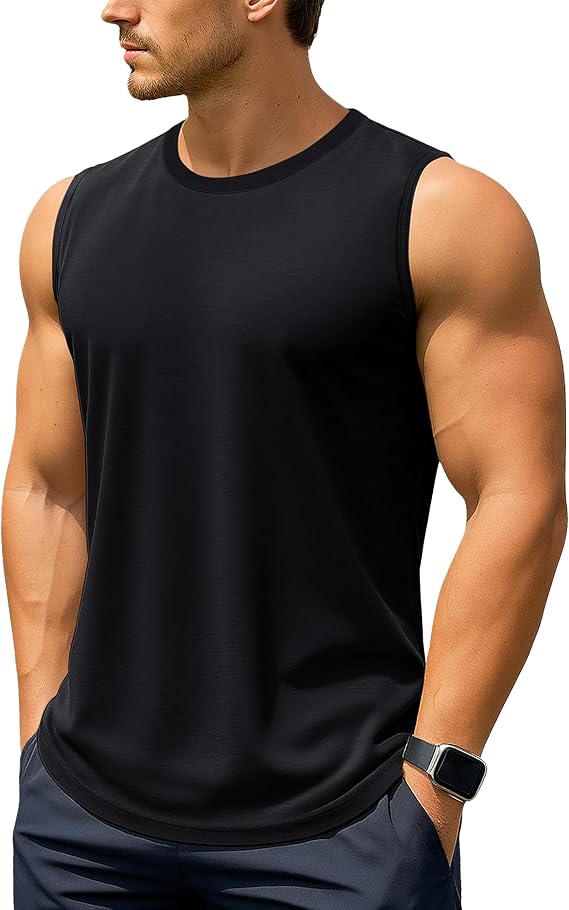 TACVASEN Men's Vest Tops UPF 50+ Cotton Gym Tank Top Sleeveless T Shirts | Breathable Quick Dry Training Vests Summer Cooling Vest