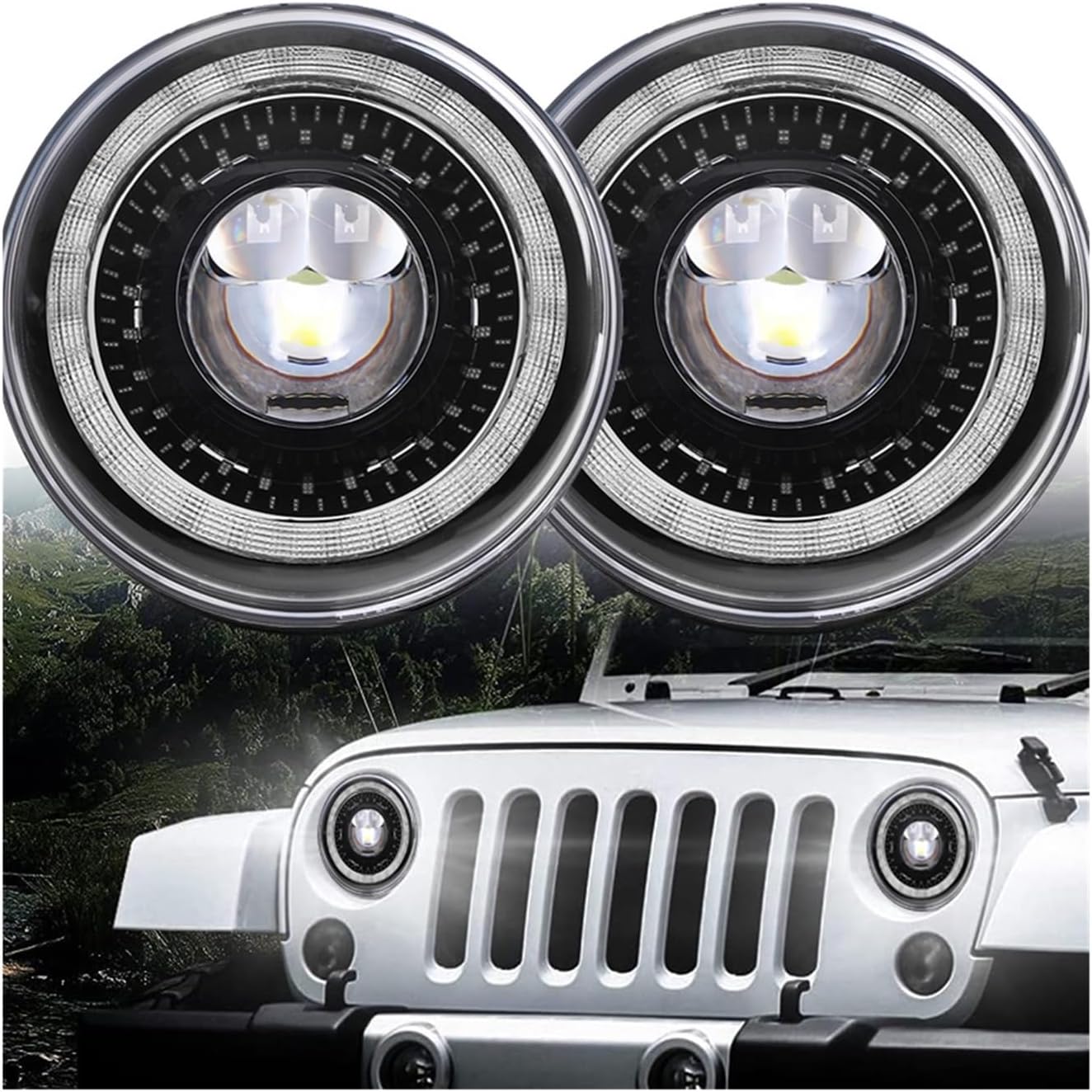 10pcs Car LED 7 Inch Round Headlight Compatible For Jeep Wrangler 7 Compatible For Land Rover 90110 Defender