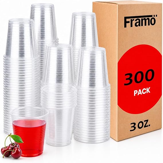 3 Oz Clear Disposable Plastic Cups by Framo, Small Disposable Bathroom Mouthwash Cups (Clear, 300)