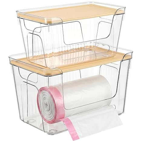CANTAMI Plastic Trash Bag Dispenser with Lids, Stackable, 2Pack, 1XL+1S