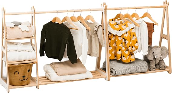 Montessori Teepee Style Clothing Rack (Big with shelves, White)