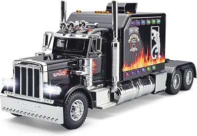 Semi Truck for Boys Tow Trucks Toy,Metal Diecast Trucks Model with Light and Sound Pull Back Semi Truck Toy,Truck and Trailer Toys for Boys Age 4-7Black