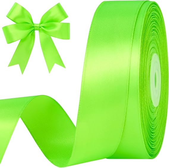 Fluorescent Apple Green Satin Ribbon, 1 Inch, 50 Yards | For Bows, Flower Bouquets, Gift Wrapping, Wedding, DIY Crafts