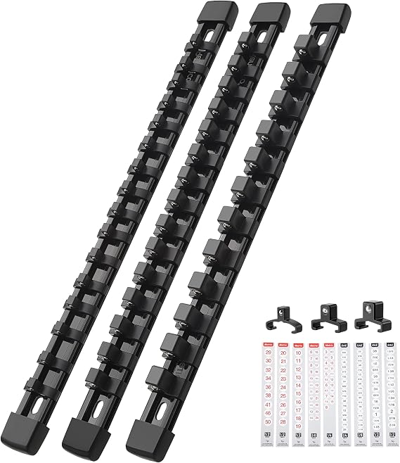 Reniteco 3-Pack Socket Organizer Set, 1/4" x 16 3/8" x 15 1/2" x 12 Clips