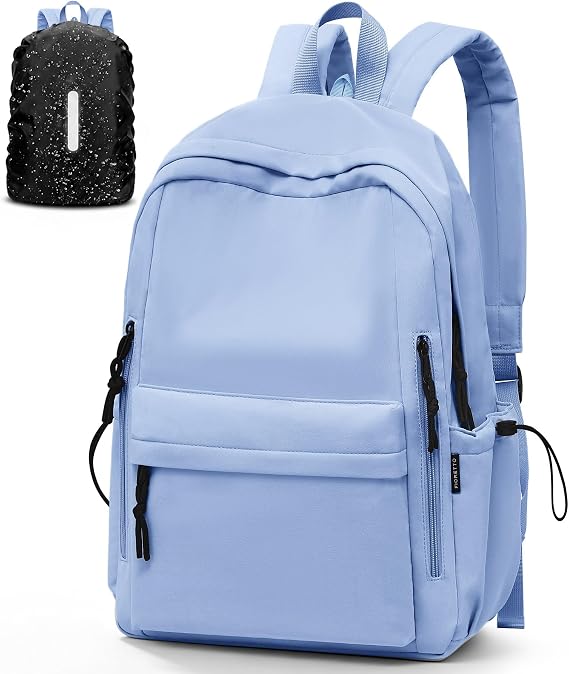 FIORETTO Backpack Womens School Bag Girls Boys, Lightweight Water-Resistant Fits 15.6” Laptop Large Capacity Rucksack with Rain Cover, Ideal for School College Commuting Travel Blue