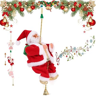 Santa Claus Musical Climbing Rope, Electric Christmas Climbing Santa Rope Decoration Climbing Santa Claus Doll Toy with Christmas Music, Climbing Santa Rope for Home Party Wall Tree Holiday Decoration