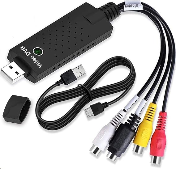Video Capture Card, USB Capture Card Device, Audio Video Converter Grabber for RCA to USB-Convert VHS Mini DV VCR Hi8 DVD to Digital, for PC TV Tape Player Camcorder, MAC Windows Vista Compatible