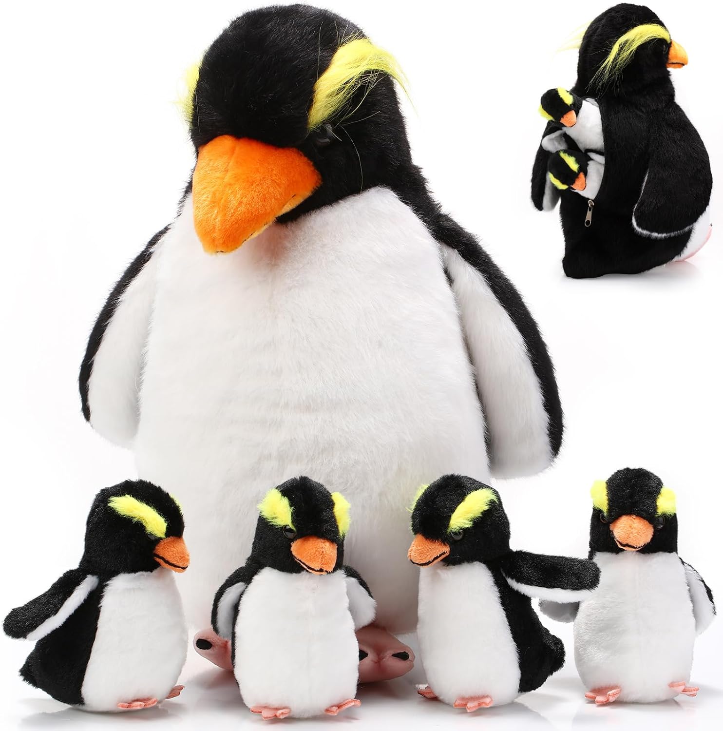 Harrycle 5 Pcs Penguin Plush Toy Set 1 Mommy Penguin Stuffed Animal with 4 Cute Babies in Her Belly 14 Inch Soft Cuddly Penguin Plushie for Christmas Birthday New Year Gifts(Funny Style)