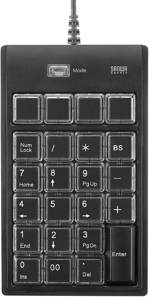 Sanwa Supply NT-19UH2BKN Numeric Key, Programmable, Assignment Function, Wired USB Connection, Membrane, 23 Keys + Switching Button