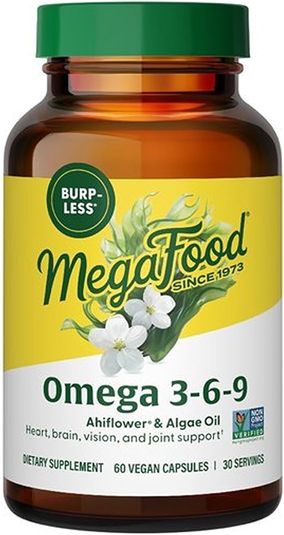 MegaFood Algae Omega 3 6 9 for Heart, Brain & Vision Support, 60 Capsules