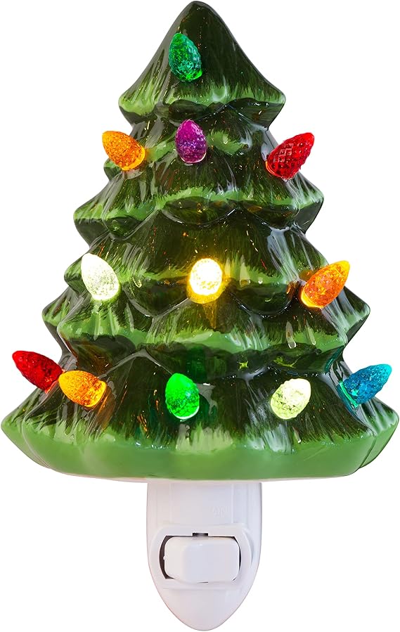 Creative Hobbies Christmas Tree Night Light - Plug in Ceramic Vintage Night Light with LED Bulb