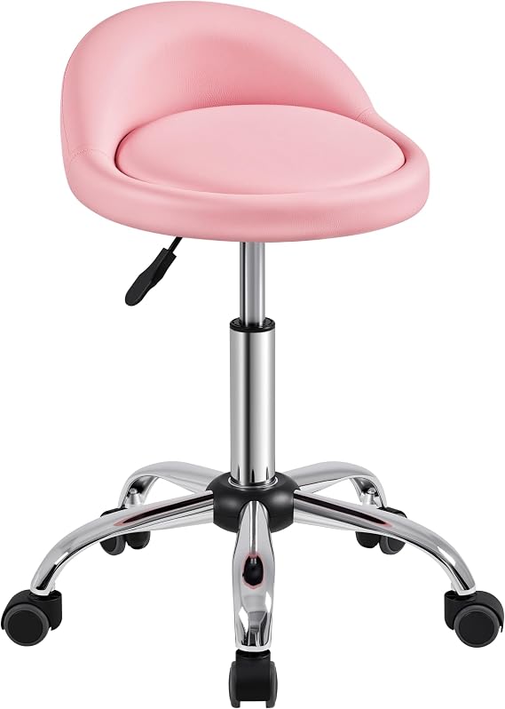 Yaheetech Adjustable Rolling Swivel Salon Stool with Backrest, Pink