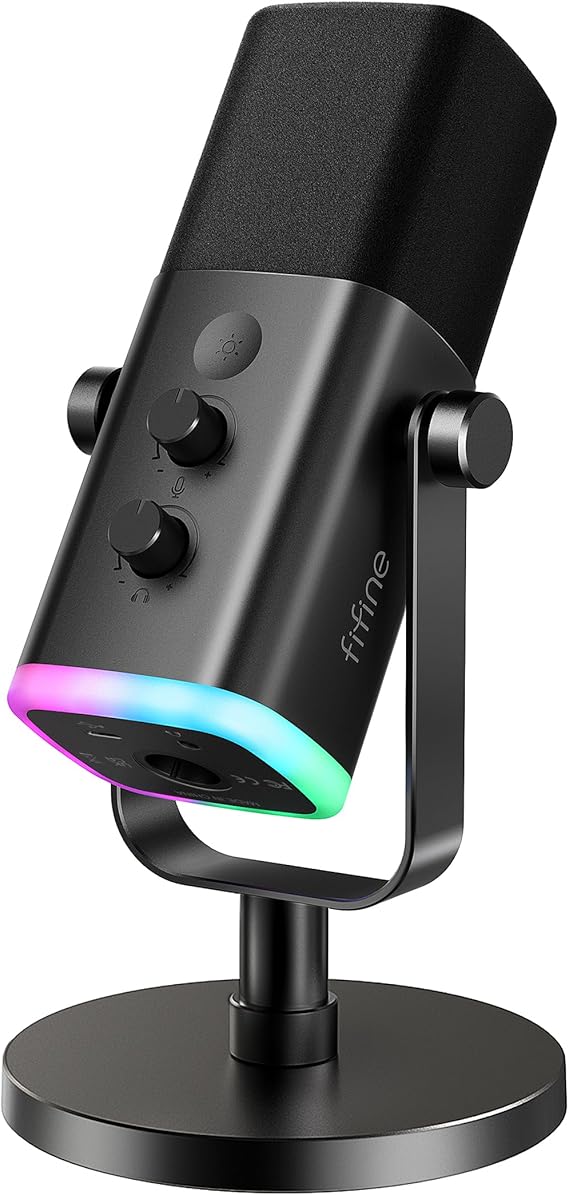 FIFINE USB/XLR Dinamik Mikrofon, Podcast Kayıt için, RGB Işıklı PC Bilgisayar Oyun Akış Mikrofonu, Sessiz Düğme, Kulaklık Jakı, Masaüstü Standı, Şarkı Söylemek için Vokal Mikrofon YouTube-AmpliGame | RGB Işıklı Podcast Mikrofon, Sessiz Düğme, Kulaklık Jakı, Masaüstü Standı, Ses Kaydı Şarkı Söyleyen YouTube