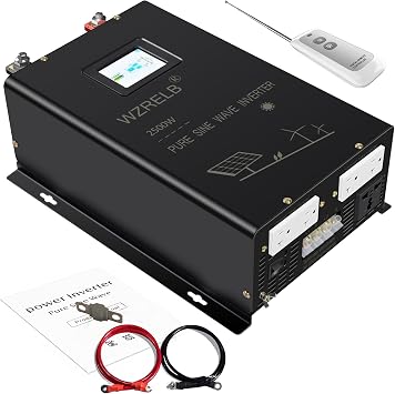 WZRELB 2500W 36V Pure Sine Wave Inverter,36 Volt DC to AC 120V 240V Split Phase Power Inverter,5KW Surge,5 AC Outlets,AC Hardwire Terminal,High Efficiency up to 91.6%,Wireless Remote, Black
