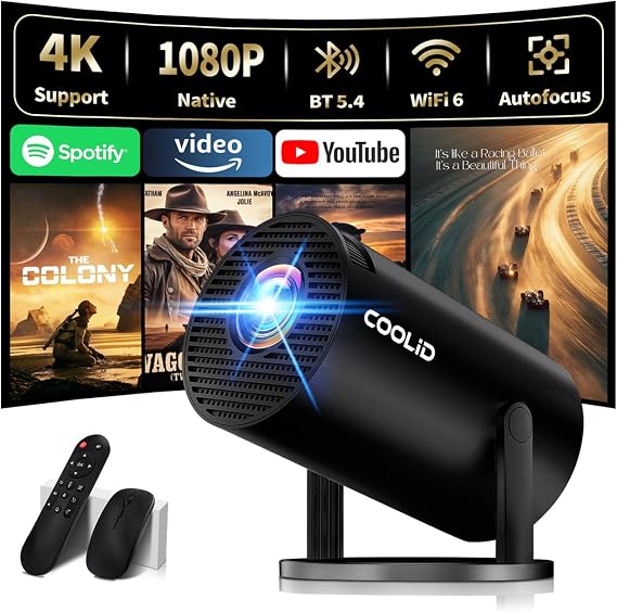 [Built-in Apps & 2026 Upgraded] Mini Projector Support 4K 1080P Auto Keystone 180 Rotatable with WiFi 6 and Bluetooth 5.4, Projector Portable Compatibile with HDMI/TV Stick/Memory Stick/Laptop-Black