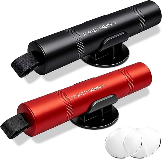 2 Pack Car Safety Hammer Escape Tool, 2 in 1 Seat Belt Cutter and Window Breaker with Test Glass, Heavy Duty Car Window Breaker & Glass Cutter for Vehicles, Emergency Seatbelt Cutter (Red & Black)