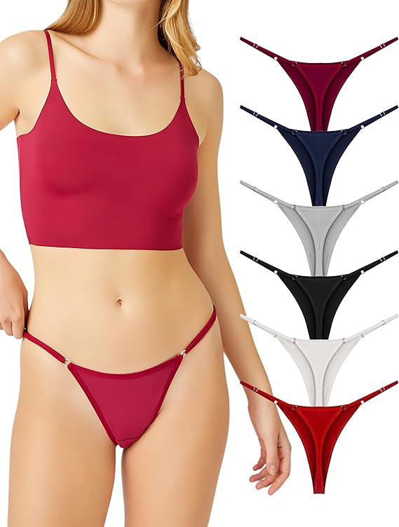 Underwear Women 6 Pack Cotton Adjustable G String Thong Low Rise Gstring Tanga Sexy Womens Panty Set V String Thongs