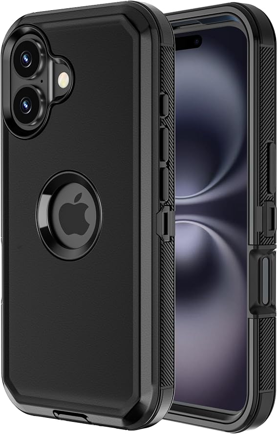 Jiunai for iPhone 16 Case Heavy Duty Strong Shockproof Screenless Black