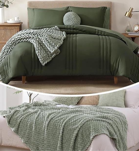 Monbix 7 Piece Comforter Sets and Fleece Throw Blanket Bundle
