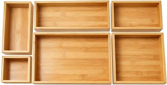6 Piece Bamboo Drawer Organiser Cutlery Drawer Organiser Drawer Dividers Adjustable Drawer Dividers Desk Tidy Organiser Set Large Cutlery Drawer Organiser Perfect For Home and Office Use