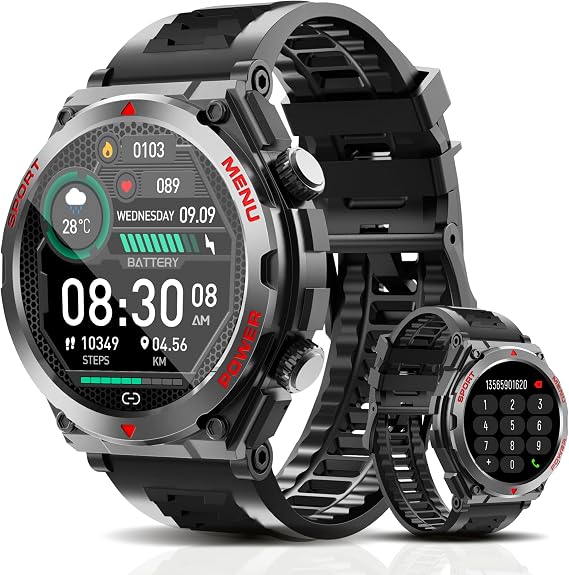 Military Smart Watch,1.52-Inch Smartwatch with Text and Call,24/7Heart Rate Sleep Monitor,Blood Oxygen,and Activity Trackers-Compatible with iPhone and Android,for Men and Women (Black up, 1.52)