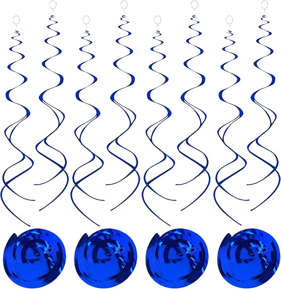 Blue Hanging Swirls Party Decorations 30 pcs Ceiling Swirl Foil Decoration for Baby Shower, Birthday Party