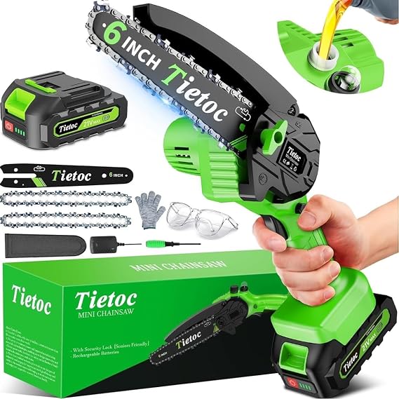 Tietoc Chainsaw 6 Inch Mini Electric Chainsaw Cordless Battery Powered, Hand Held Saw for Wood/Trees Trimming, Tools for Household and Garden, Chain Saw Gift for Men Dad Husband Fathers Gardener 2026