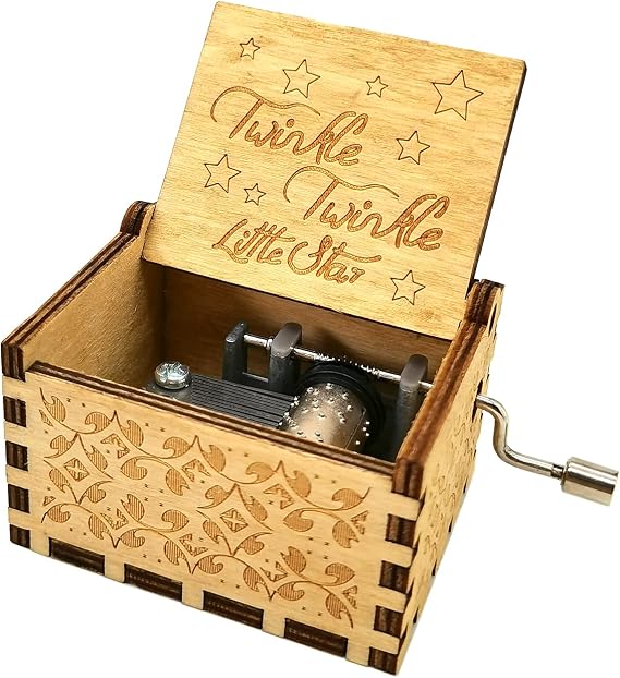 Twinkle Twinkle little Star Music Box,Hand Cranked Wood Music Box Antique Carved Wooden Decorative Box