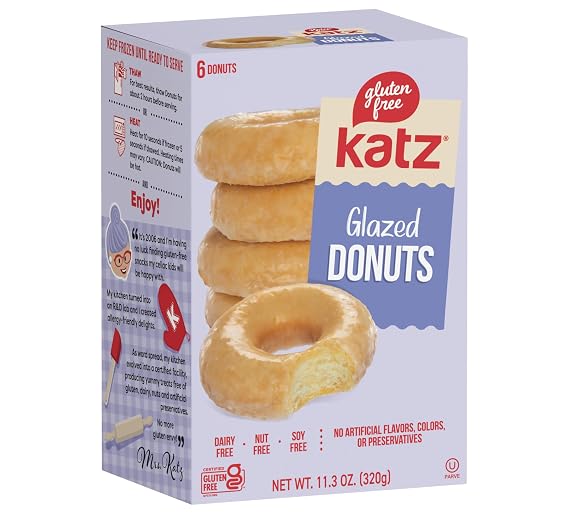 Katz Gluten Free Glazed Donuts | Dairy Free, Nut Free, Soy Free, Gluten Free | Kosher (1 Pack of 6 Donuts, 11.3 Ounce)