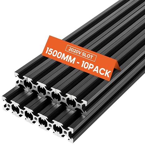 Aluminum Extrusion European Standard 2020 V Slot Anodized Linear Rail for 3D Printer Parts and CNC DIY 1500mm 10pcs Black