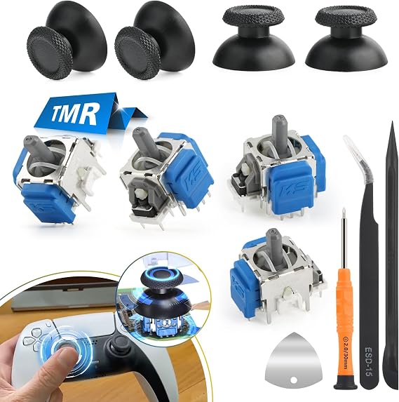 RongZy 4 Pack Joysticks for PS5 TMR Electromagnetic Stick Compatible with Sony PlayStation 5 for PS5 Controller Anti-Drift Sticks with Thumbsticks Replacement Parts with Repair Kit Accessory