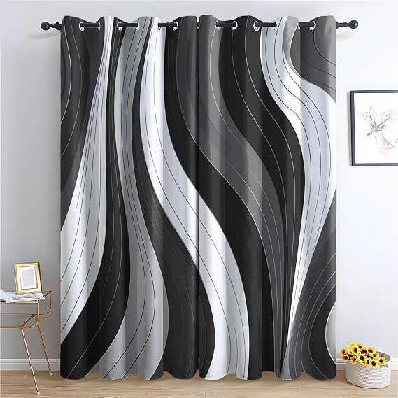 Black and White Blackout Curtains, Abstract Bedroom Curtains & Living Room Curtains 46x72 Inch 2 Panels Set, Thermal Eyelet Drapes Decorative Patterned Window Treatments 72 Drop (Q1-&115)