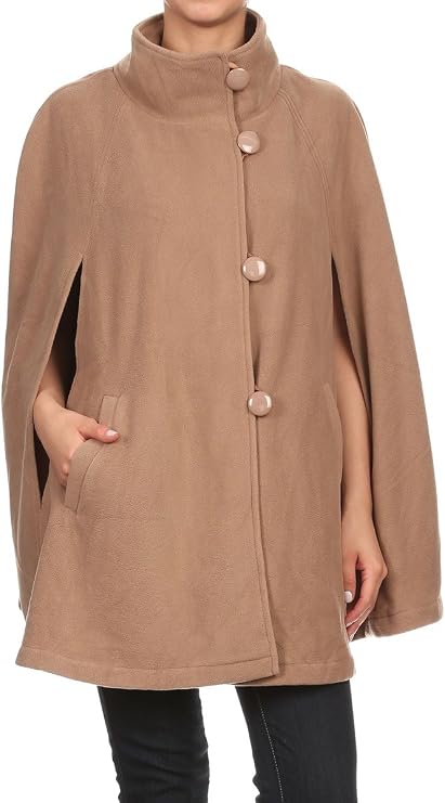 LL Womens Cape Poncho Coat Fall Winter Soft Fleece Open Front Button