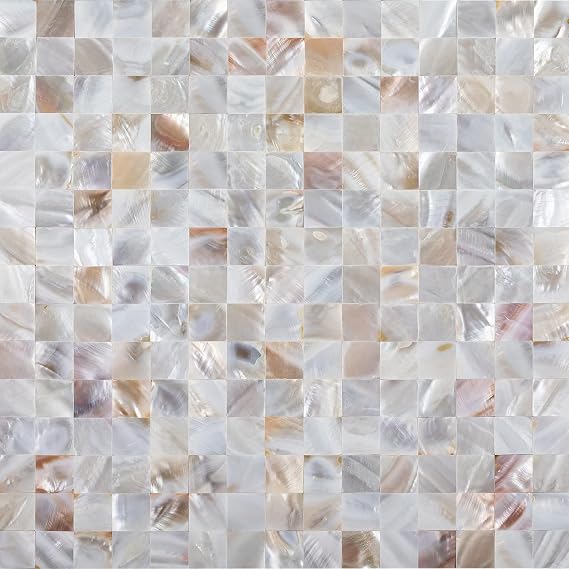 MOP Natural Mother of Pearl Mosaic Square Seamless Backsplash Tile for Bathroom Kitchen 12" X 12" Fiber Mesh 1 Sheet