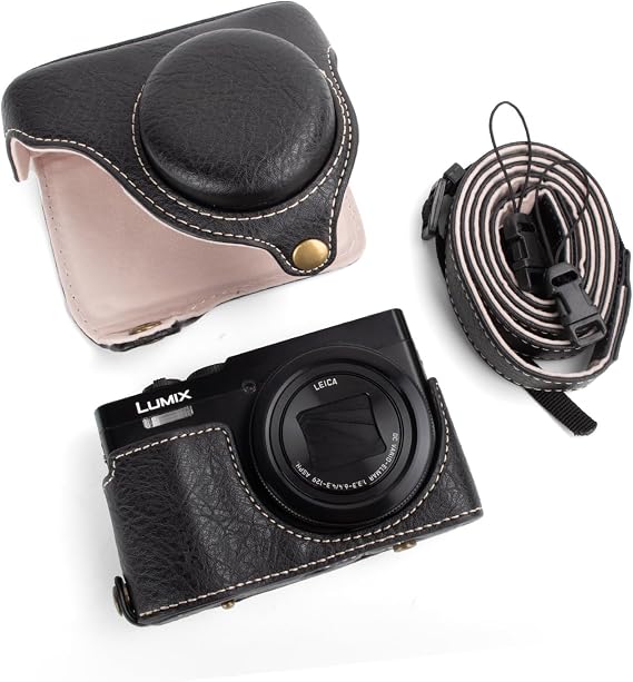 MUZIRI KINOKOO Lumix ZS99 Case, PU Leather Pretective Case for Panasonci Lumix DC-ZS99 Digital Camera, Detachable Design Carrying Bag with Adjustable Shoulder Strap - Black